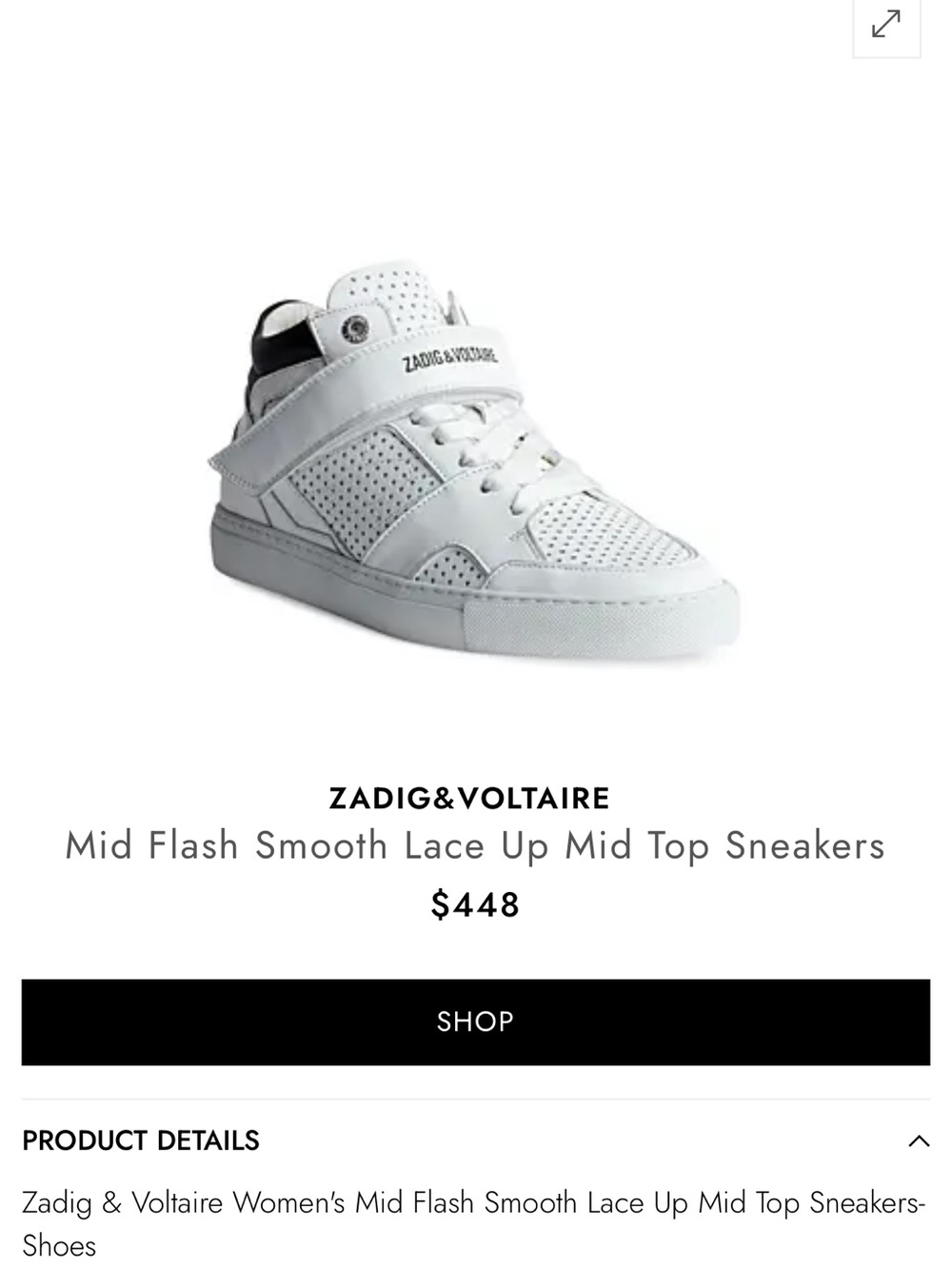 Zadig & Voltaire White and Black Mid-Top Lace-Up Sneakers with Strap